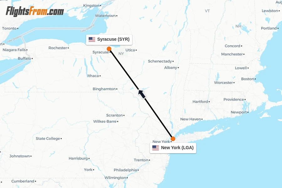 Flights from New York to Syracuse route map