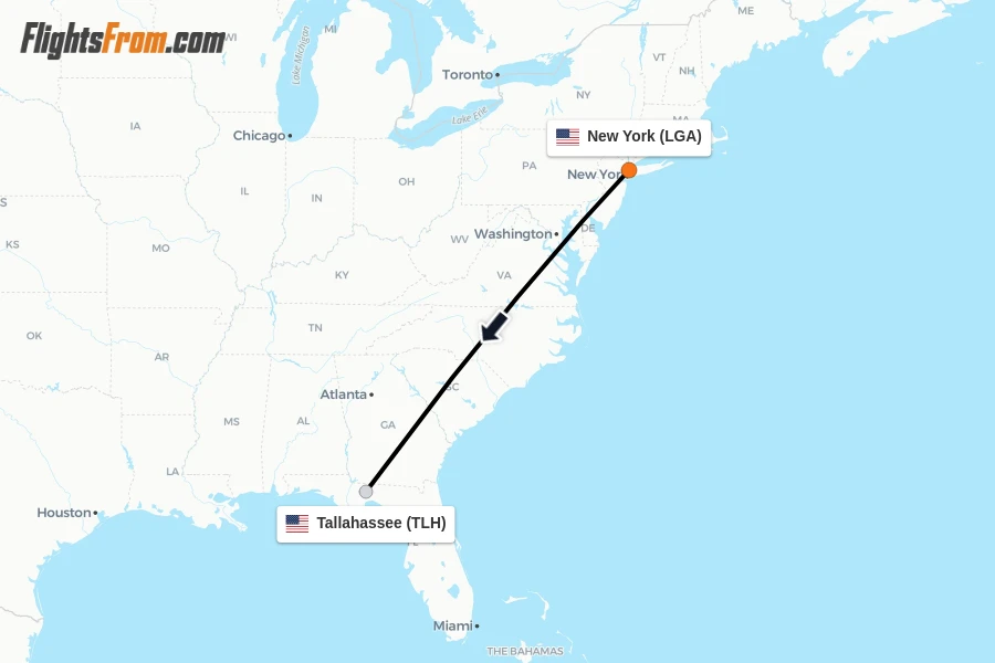 Flights from New York to Tallahassee route map