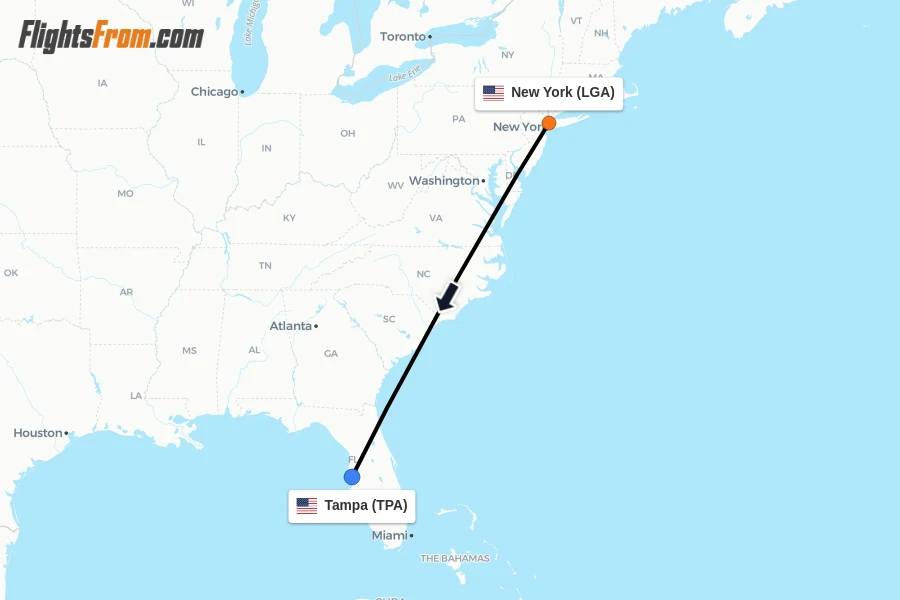 Flights from New York to Tampa route map
