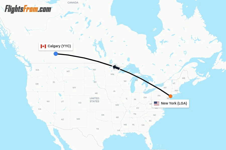 Flights from New York to Calgary route map
