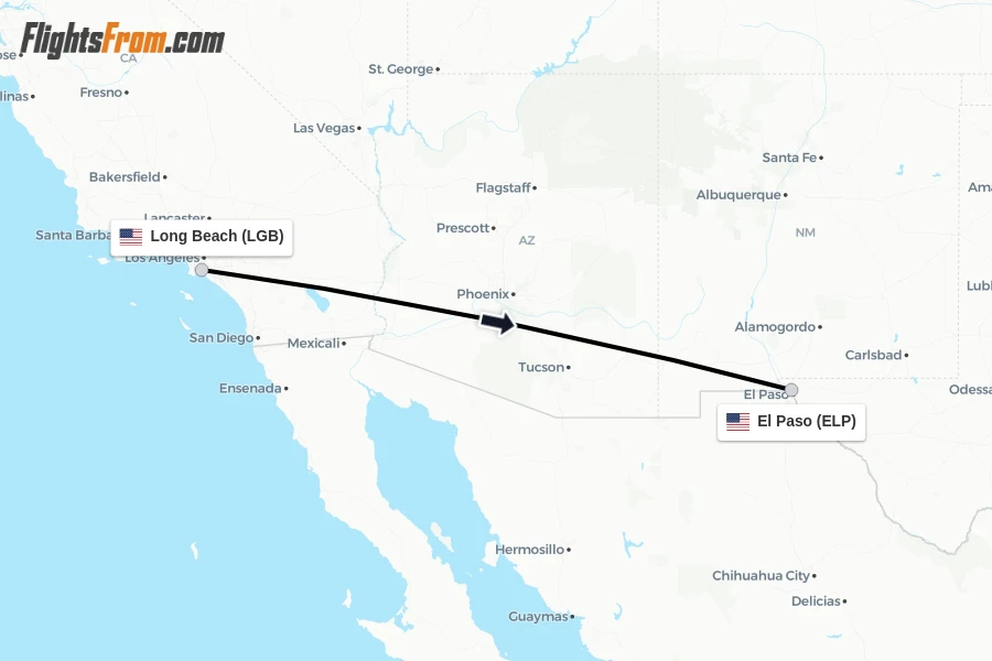 Flights from Long Beach to El Paso route map