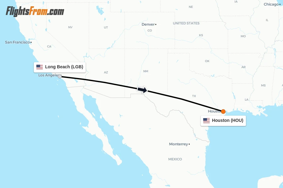 Flights from Long Beach to Houston route map