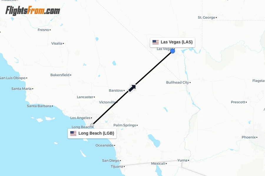 Flights from Long Beach to Las Vegas route map