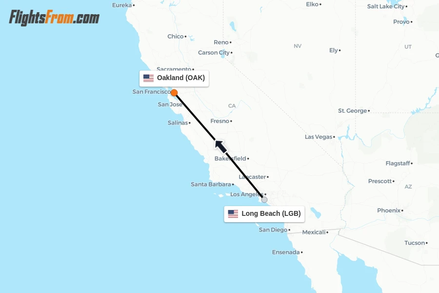 Flights from Long Beach to Oakland route map