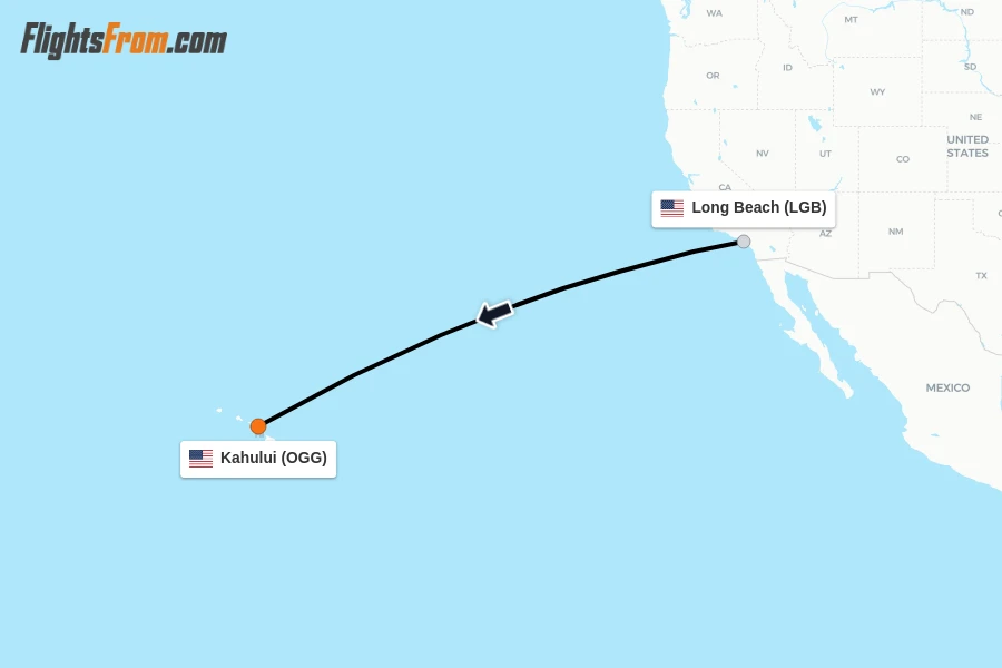 Flights from Long Beach to Kahului route map