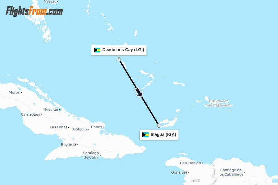 Flights from Deadmans Cay to Inagua route map