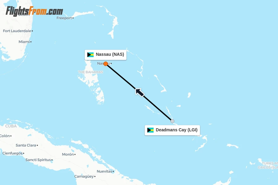 Flights from Deadmans Cay to Nassau route map
