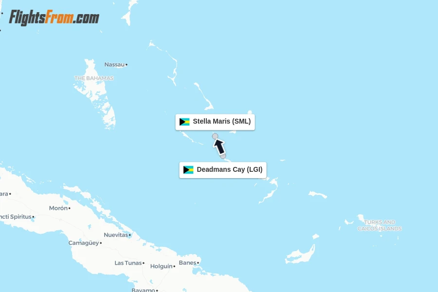 Flights from Deadmans Cay to Stella Maris route map