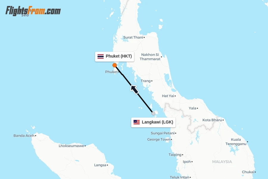 Flights from Langkawi to Phuket route map