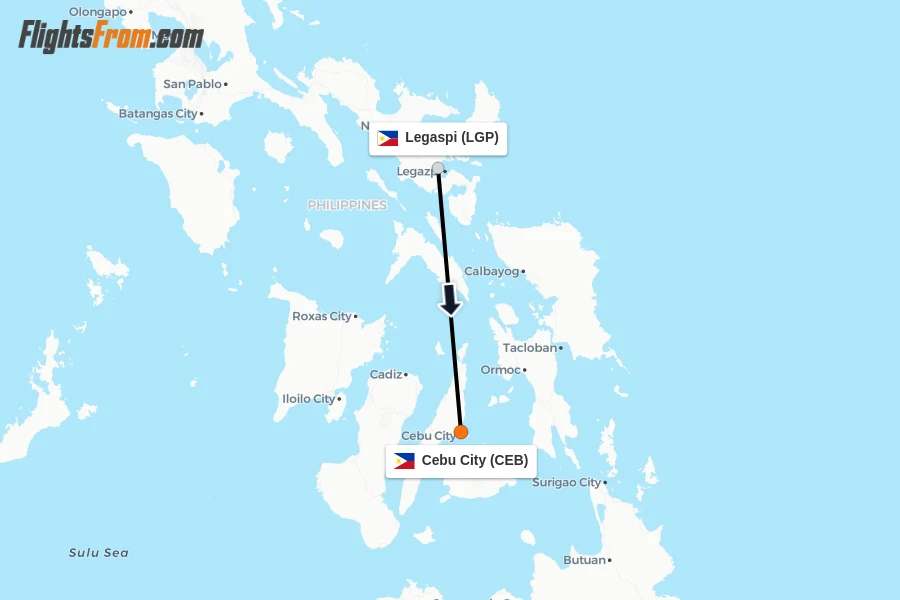 Flights from Legaspi to Cebu City route map