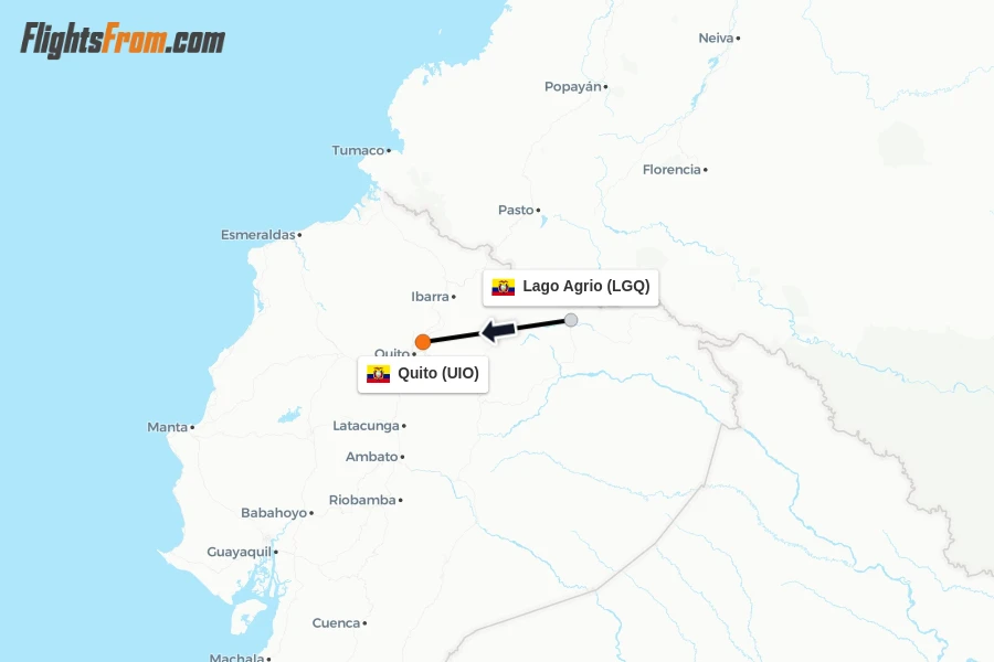 Flights from Lago Agrio to Quito route map