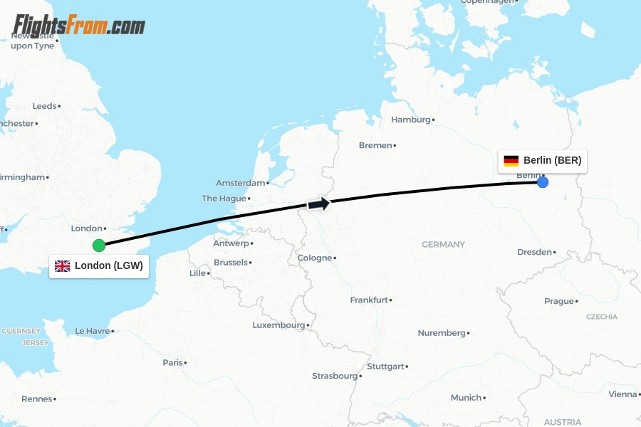 Flights from London to Berlin route map