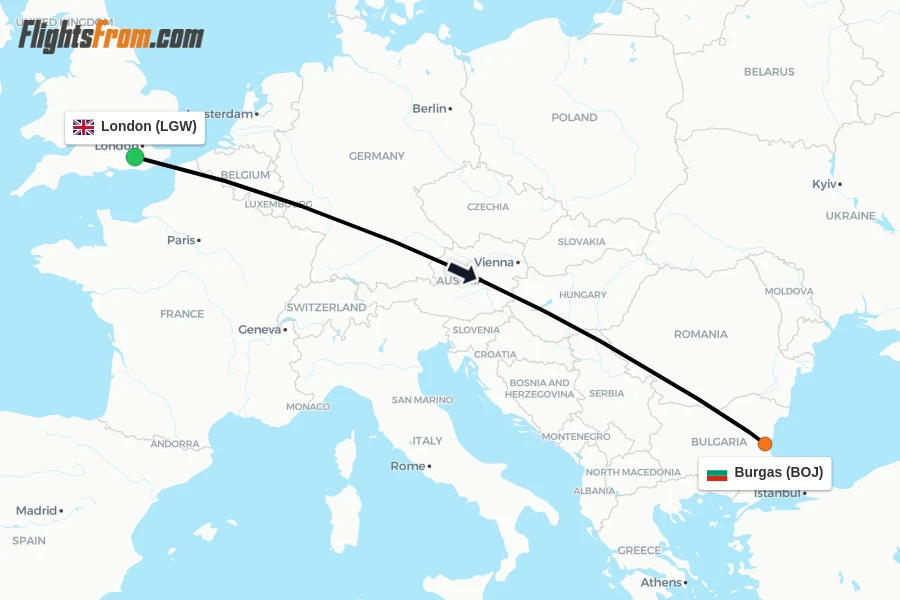Flights from London to Burgas route map