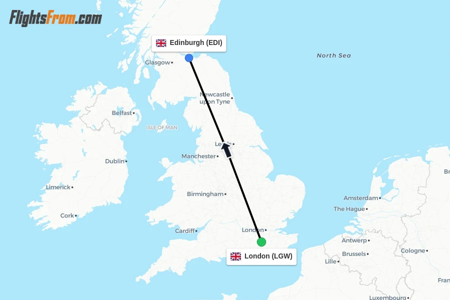 Flights from London to Edinburgh route map