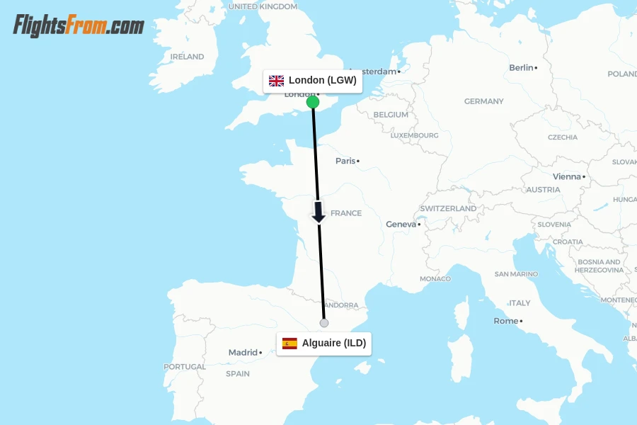 Flights from London to Alguaire route map