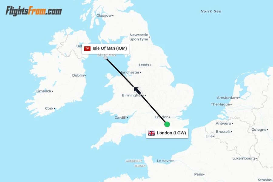 Flights from London to Isle Of Man route map