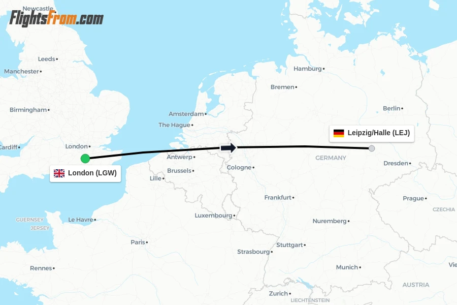 Flights from London to Leipzig/Halle route map
