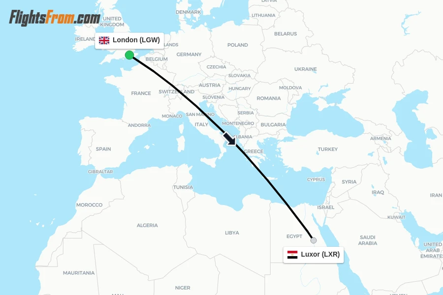 Flights from London to Luxor route map