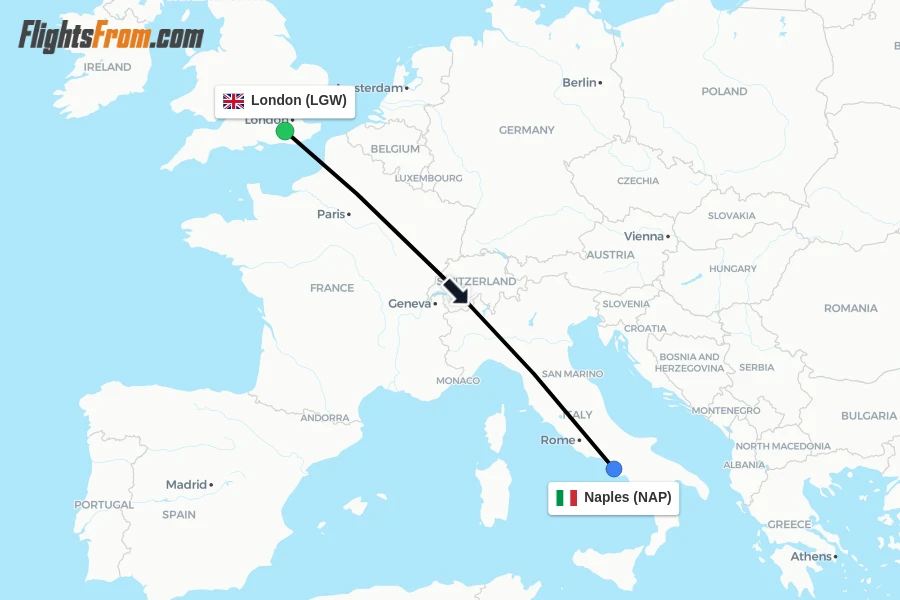 Flights from London to Naples route map