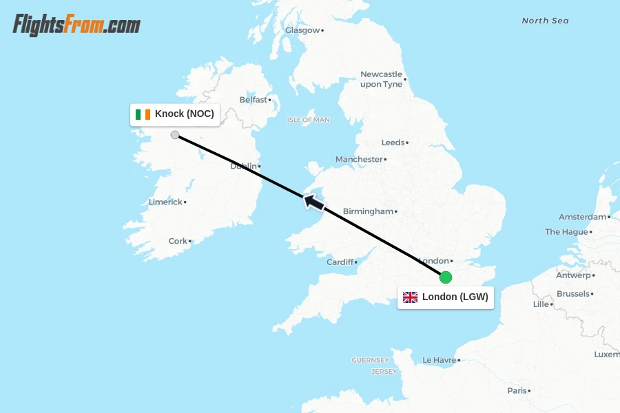 Flights from London to Knock route map