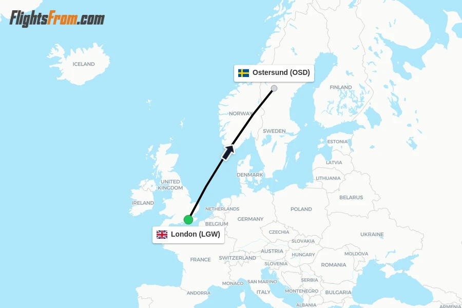 Flights from London to Ostersund route map