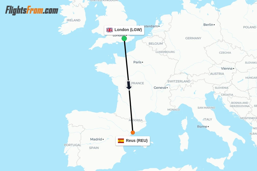 Flights from London to Reus route map