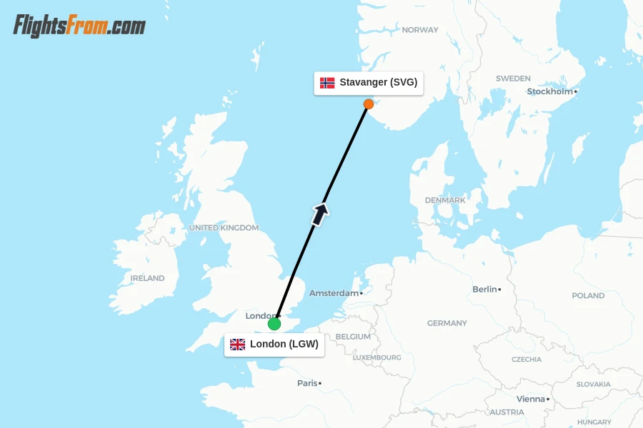 Flights from London to Stavanger route map