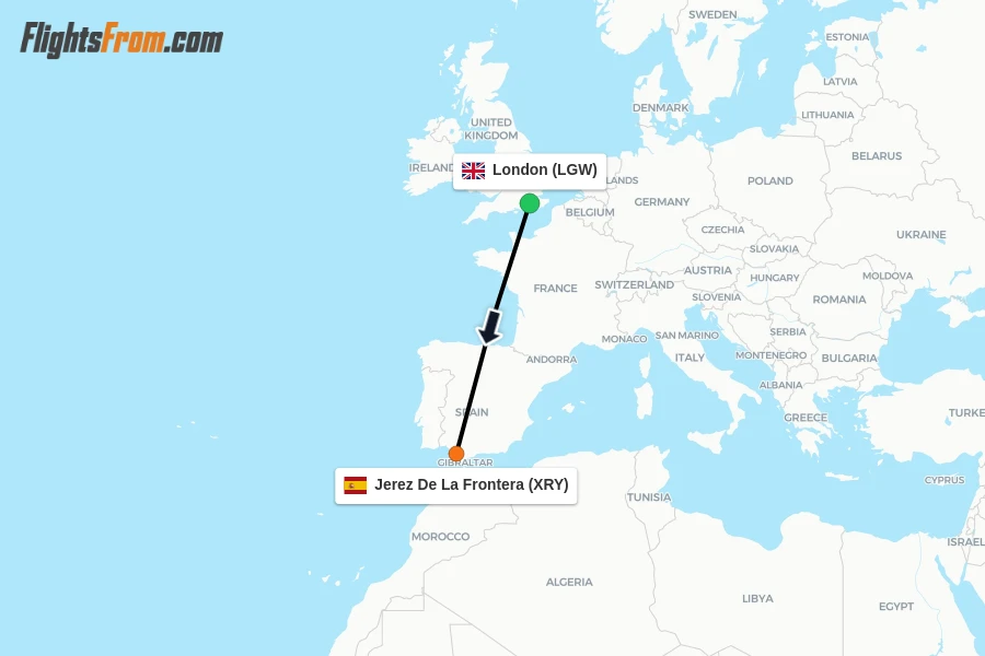 Flights from London to Jerez De La Frontera route map
