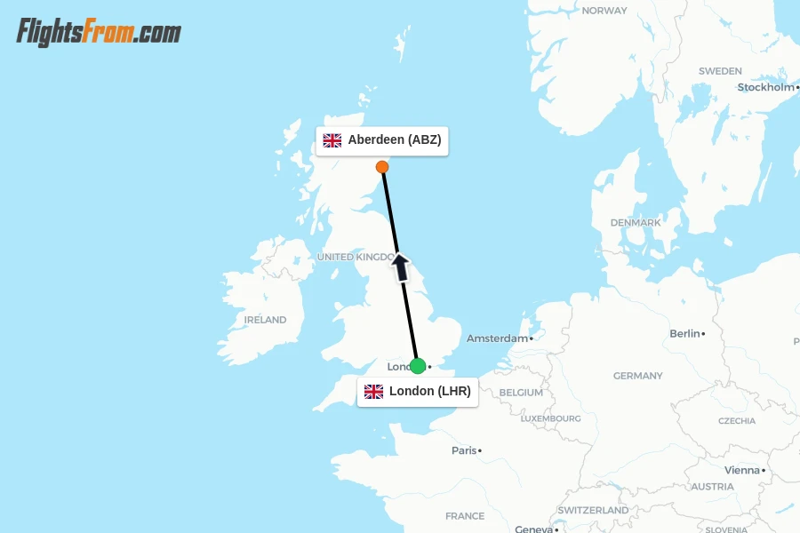 Flights from London to Aberdeen route map