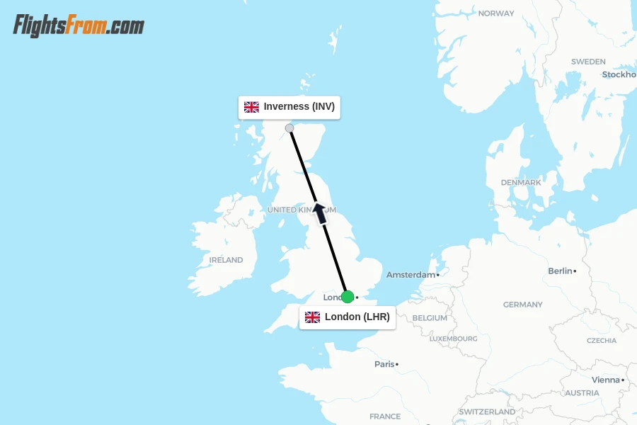 Flights from London to Inverness route map