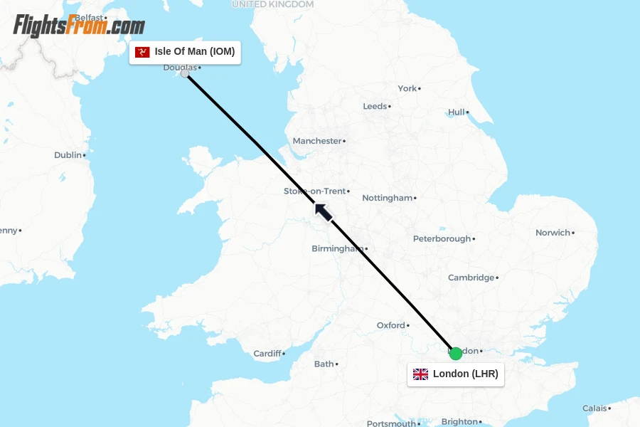 Flights from London to Isle Of Man route map