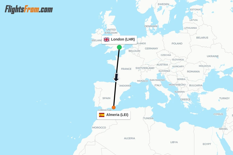 Flights from London to Almeria route map