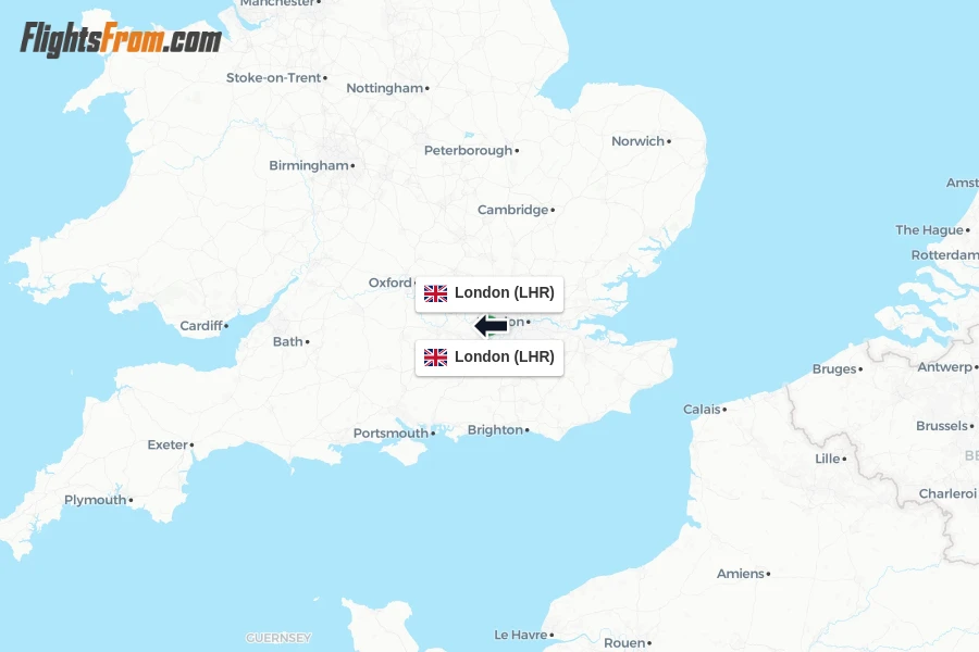 Flights from London to London route map
