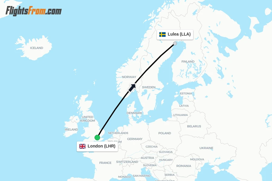 Flights from London to Lulea route map