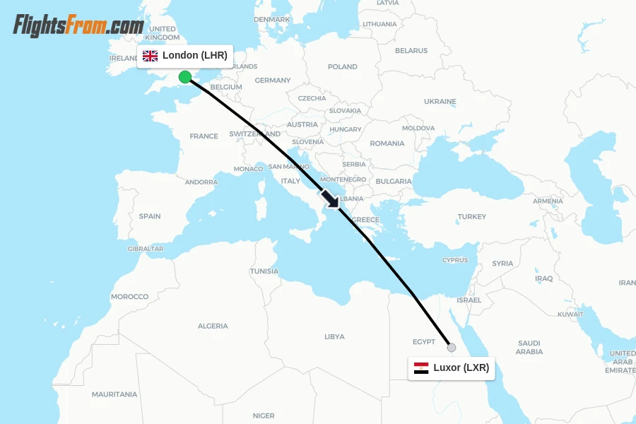 Flights from London to Luxor route map
