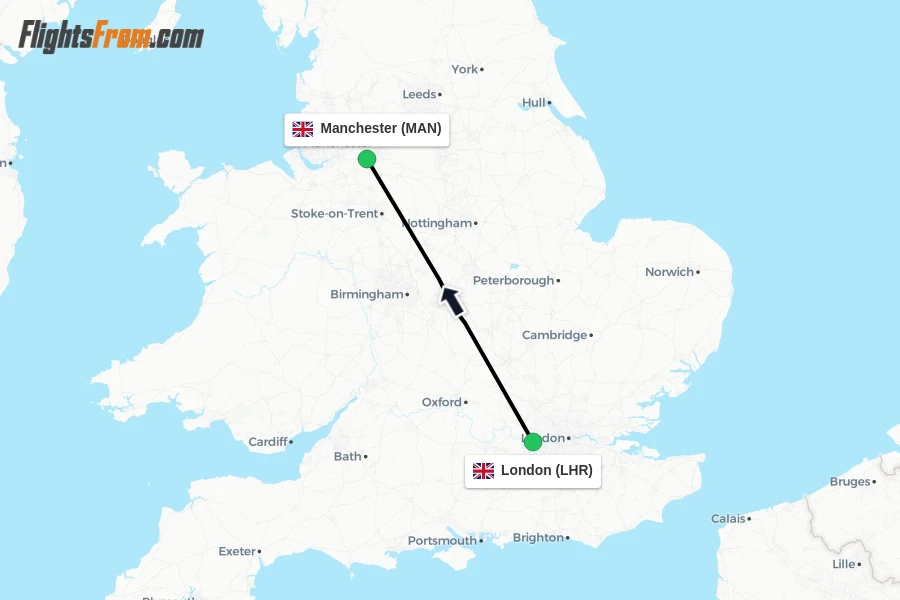 Flights from London to Manchester route map