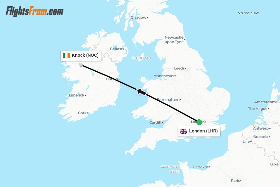 Flights from London to Knock route map