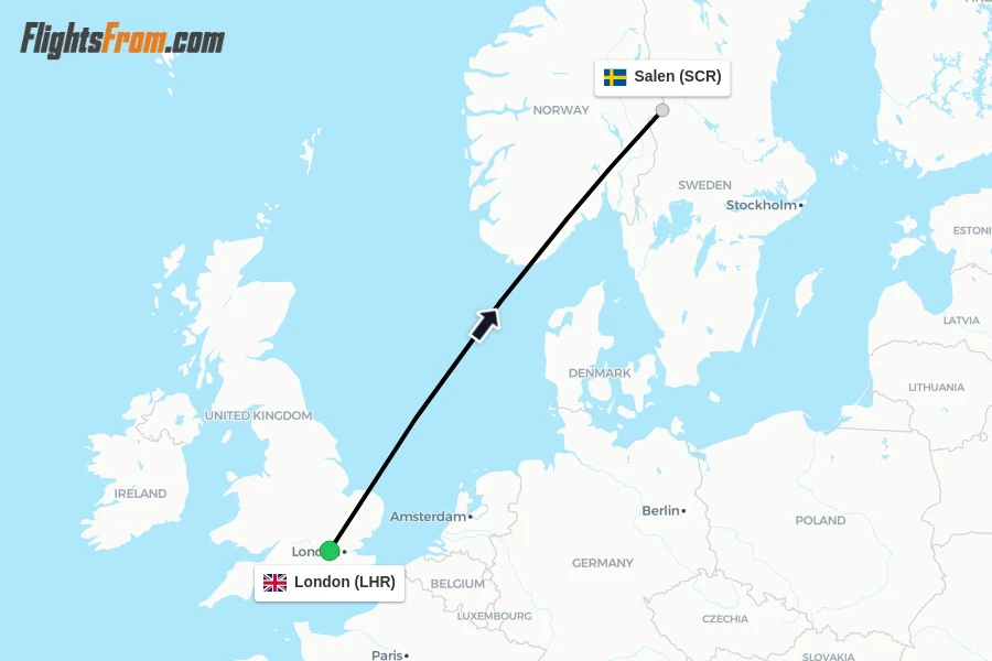 Flights from London to Salen route map