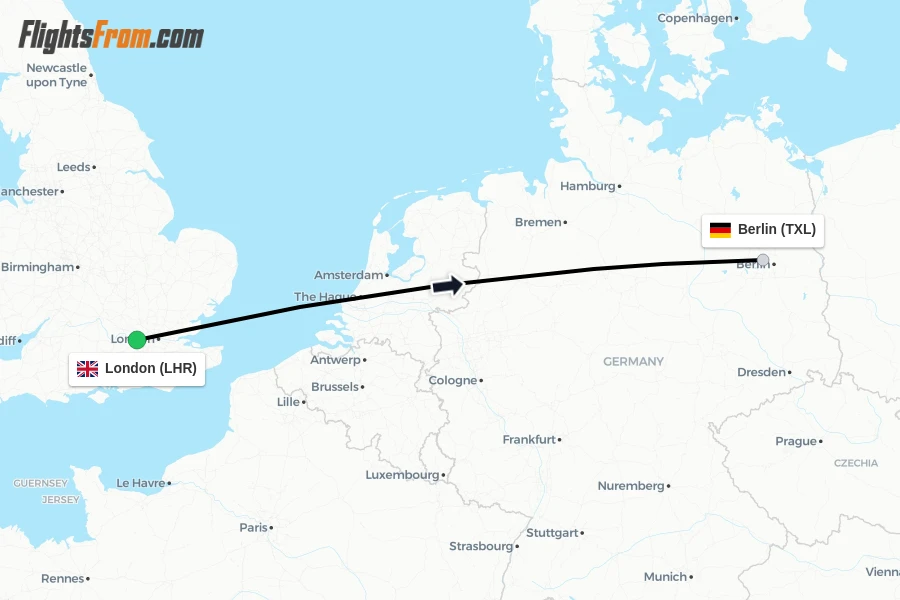 Flights from London to Berlin route map