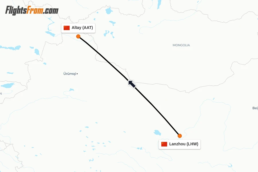 Flights from Lanzhou to Altay route map