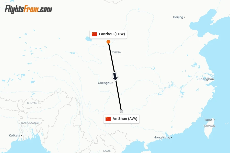 Flights from Lanzhou to An Shun route map