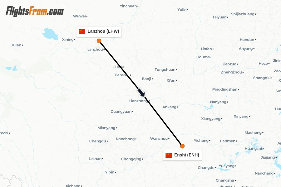 Flights from Lanzhou to Enshi route map