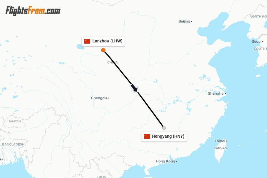 Flights from Lanzhou to Hengyang route map