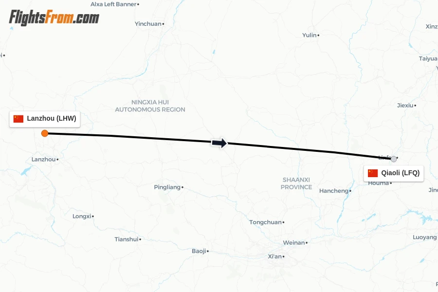 Flights from Lanzhou to Qiaoli route map
