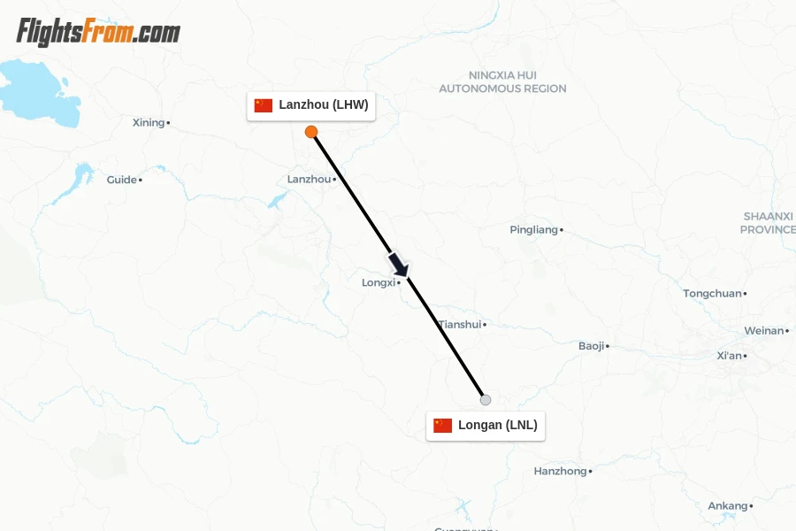Flights from Lanzhou to Longan route map