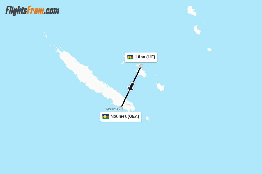 Flights from Lifou to Noumea route map