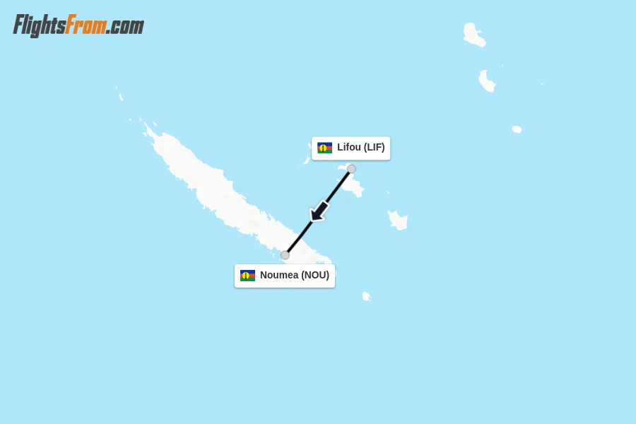 Flights from Lifou to Noumea route map