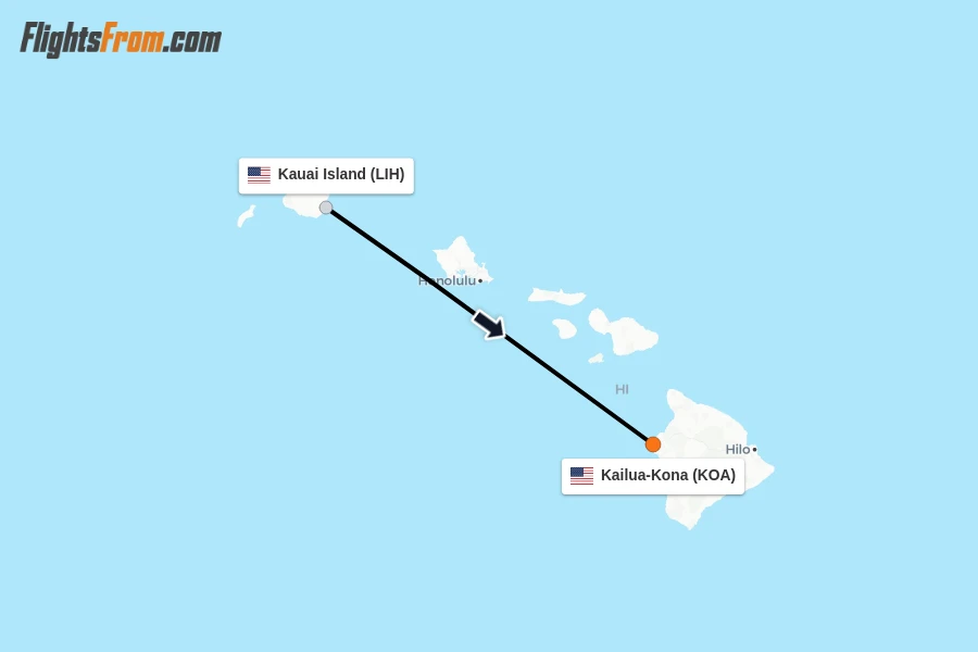 Flights from Kauai Island to Kailua-Kona route map