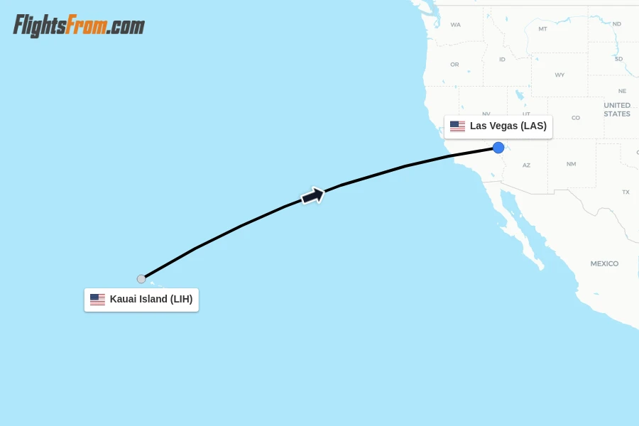 Flights from Kauai Island to Las Vegas route map