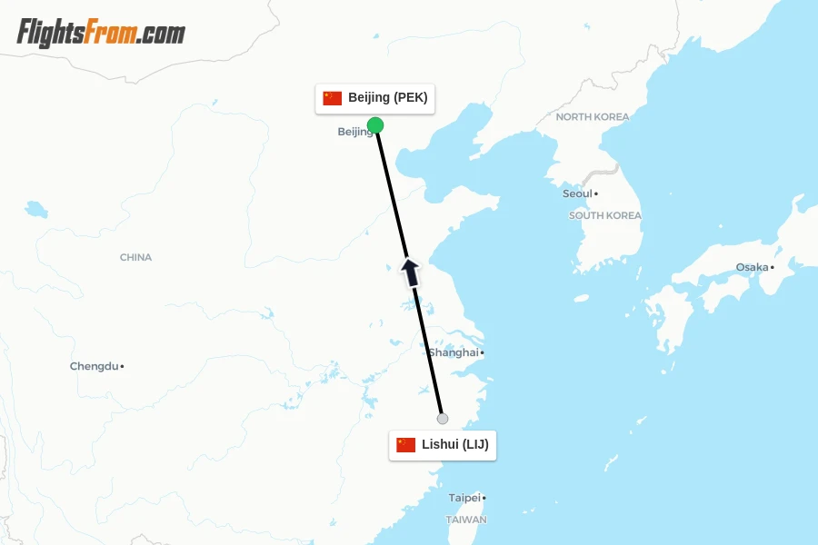 Flights from Lishui to Beijing route map